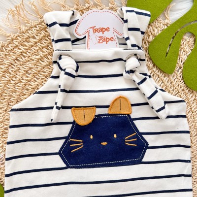 Jardineira nózinho Listradinha marinho cat 